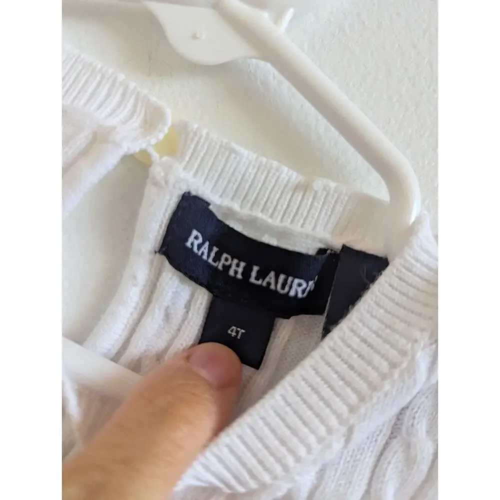 Ralph Lauren Sweater 4T Girls Cable Knit Short Sleeve White